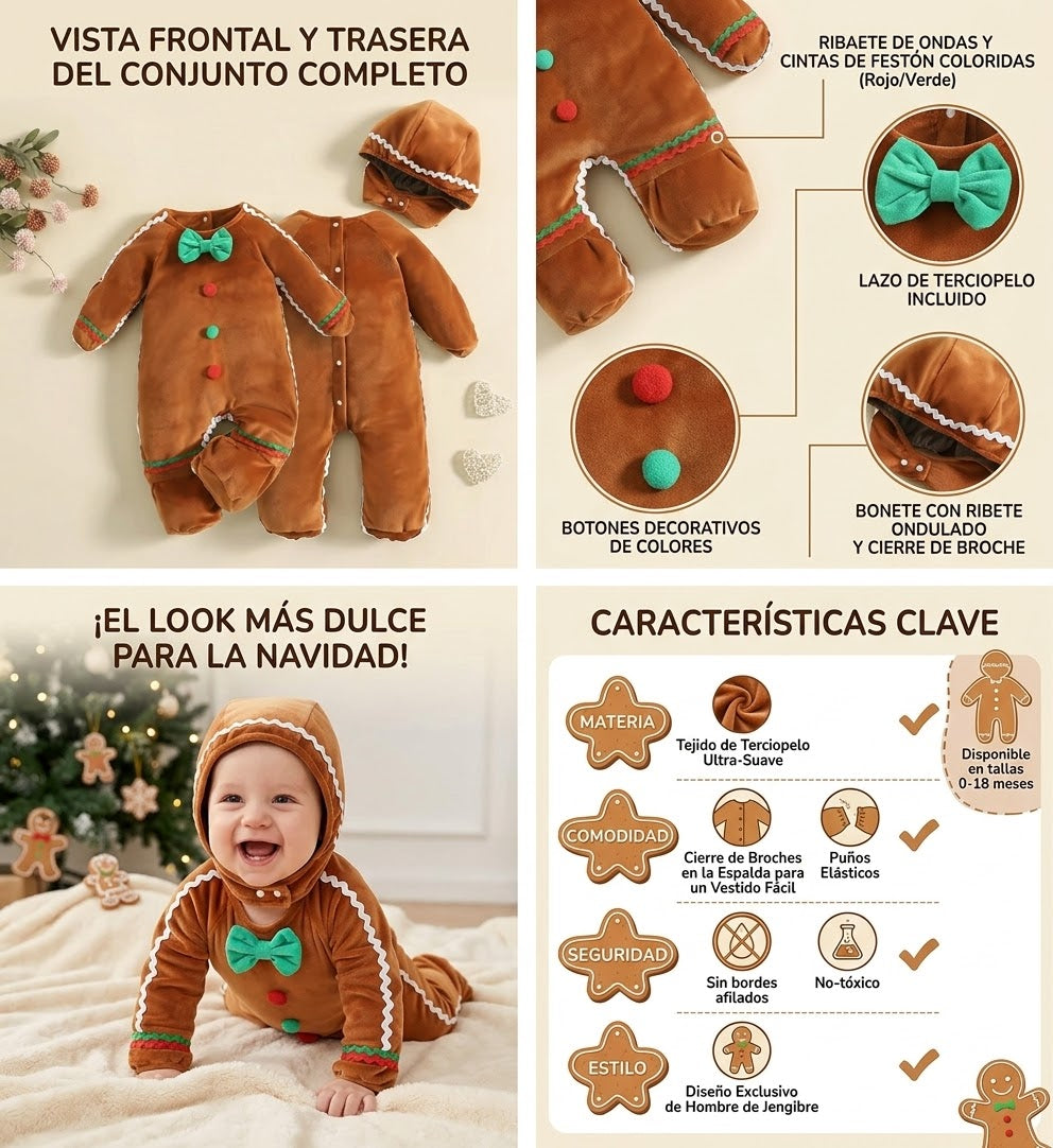 Disfraz de jengibre suave con gorro para bebé